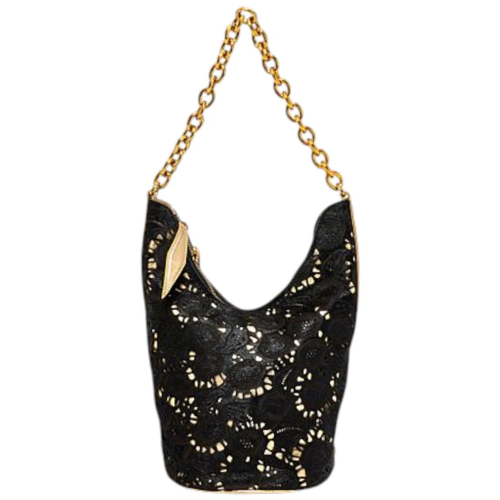 Sharif Legacy Laser cut Haircalf Leather Hobo Bag Black